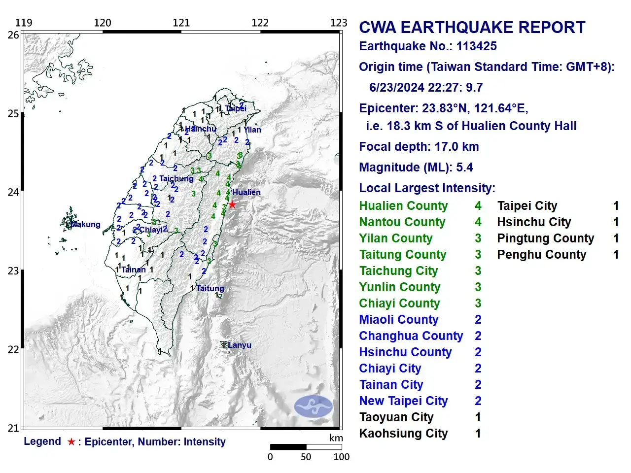 Gempa berkekuatan 5,4 SR melanda Taiwan Timur